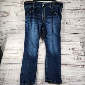 Rock 47 Denim by Wrangler Slim Straight Jeans 42x34 Dark Wash Embroidered Pocket